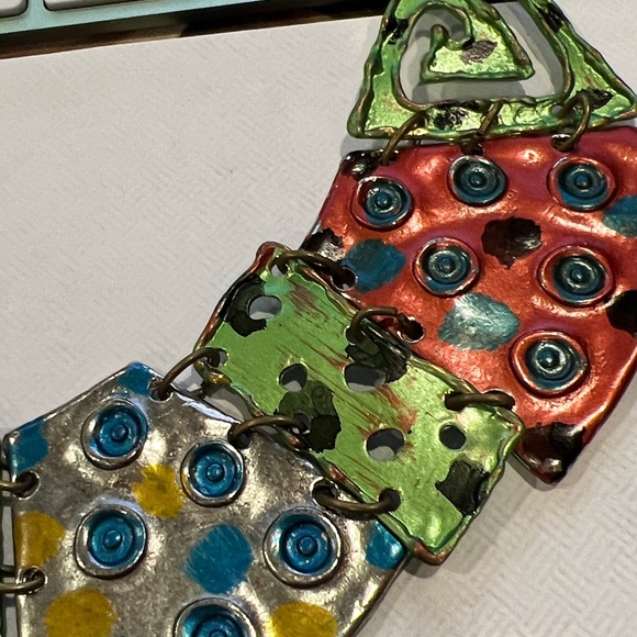 Treska Colorful Multi-Panel Enamel Statement Necklace - Green, Blue, Red - Picture 2 of 3